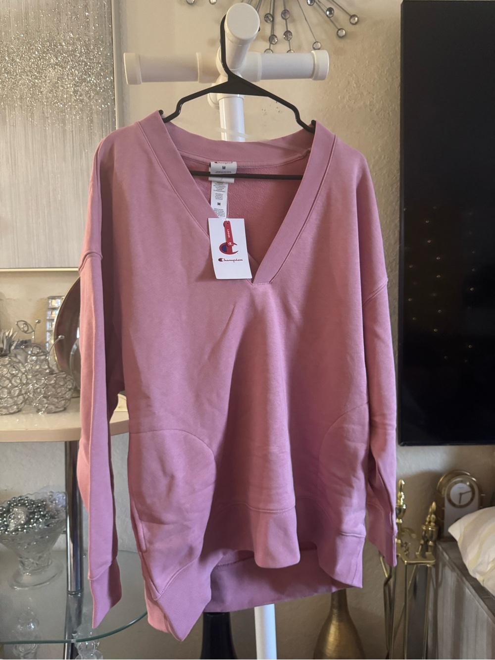 Champion Dusty Pink V-Neck Pullover Sweatshirt